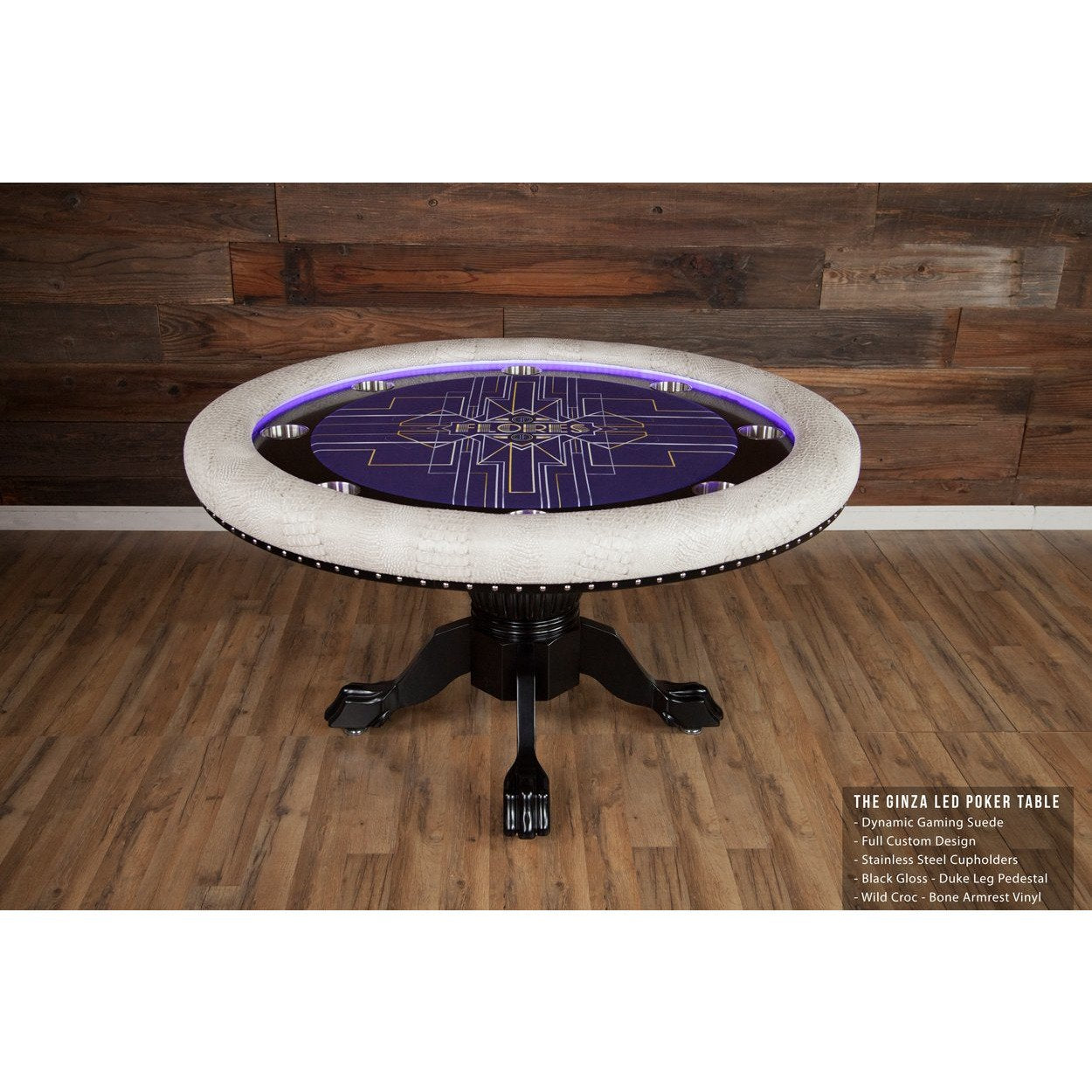 BBO The Ginza LED Poker Table Full Custom Flores Ginza WildCroc bone