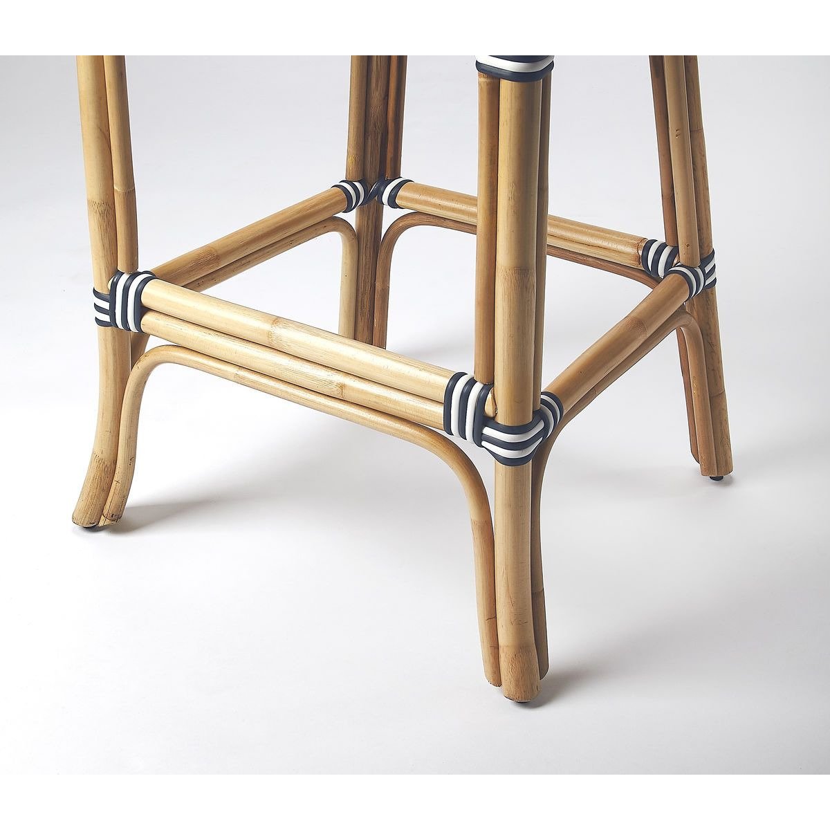 Butler Specialty 3715291 Lila Blue and White Stripe Rattan Bar Stool