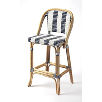 Thumbnail for Butler Specialty 3715291 Lila Blue and White Stripe Rattan Bar Stool