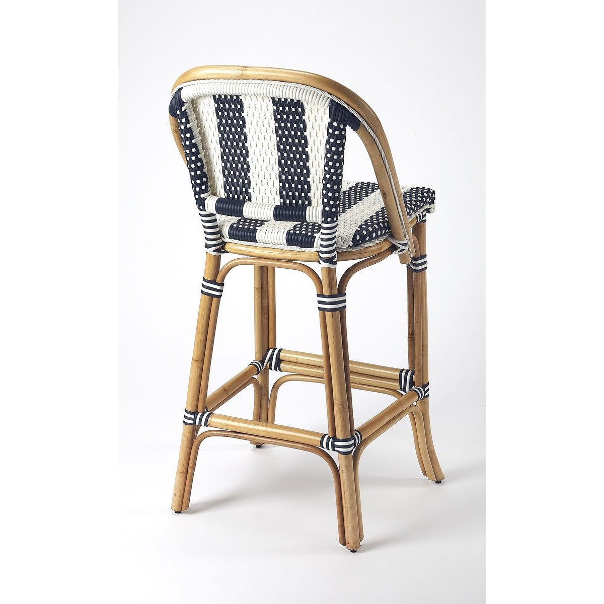 Butler Specialty 3715291 Lila Blue and White Stripe Rattan Bar Stool