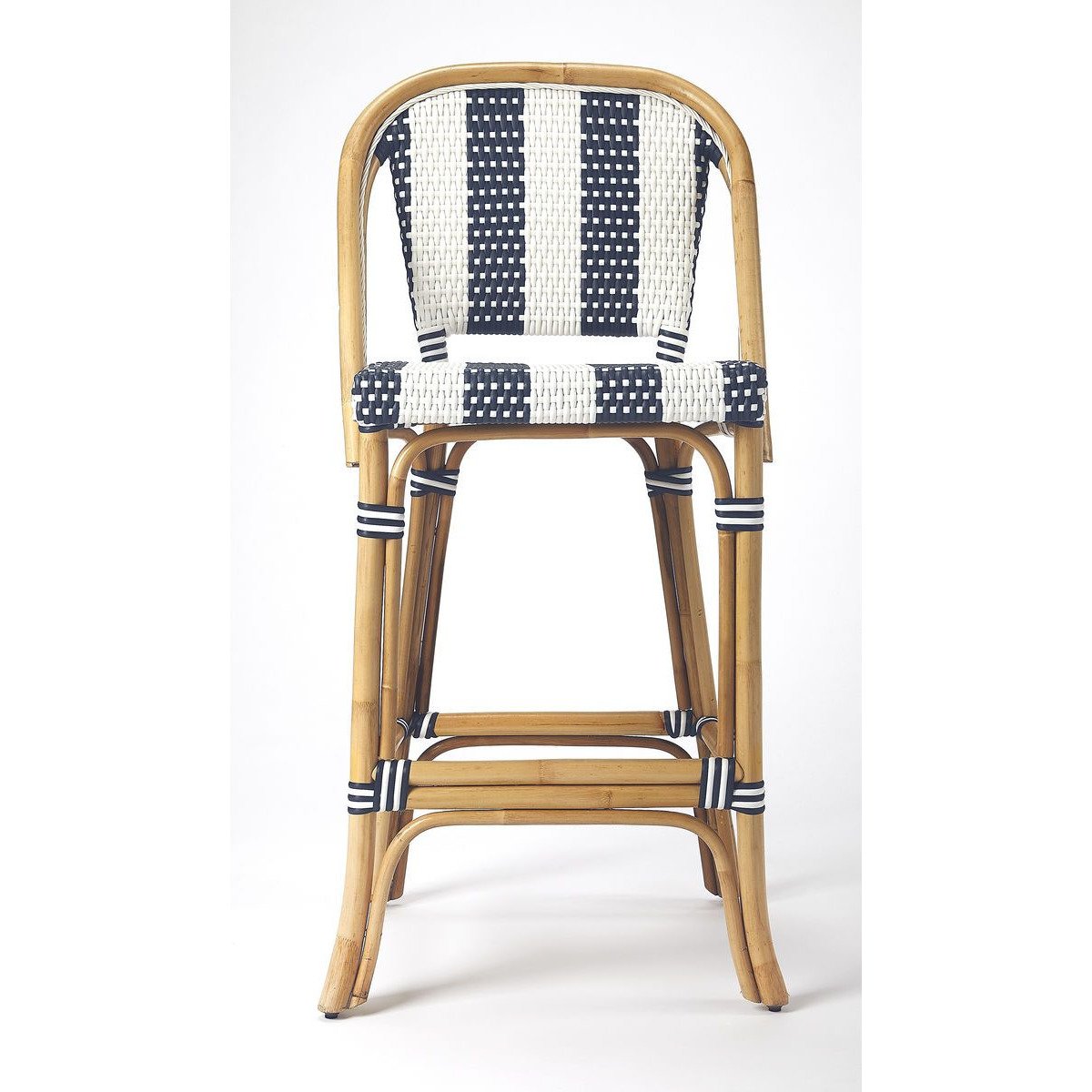 Butler Specialty 3715291 Lila Blue and White Stripe Rattan Bar Stool