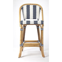 Thumbnail for Butler Specialty 3715291 Lila Blue and White Stripe Rattan Bar Stool