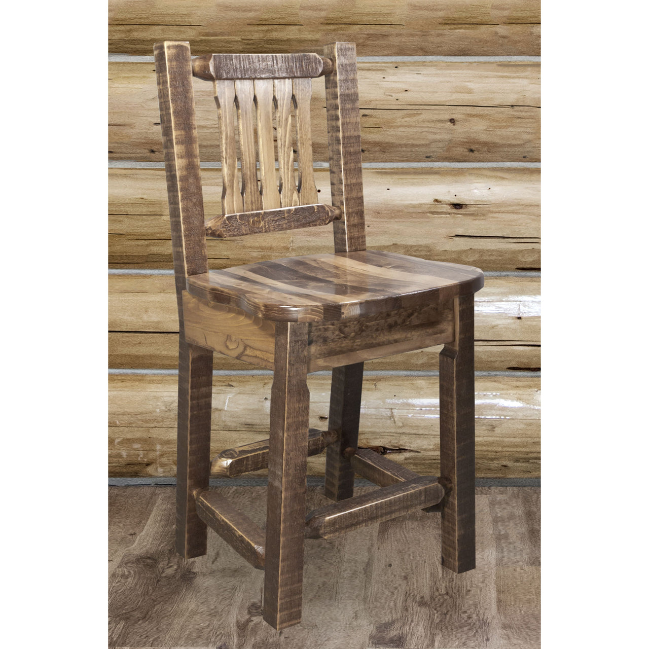 Montana Homestead Collection Upholstery Barstool With Back - Stain & Clear Lacquer Finish