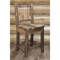 Thumbnail for Montana Homestead Collection Upholstery Barstool With Back - Stain & Clear Lacquer Finish