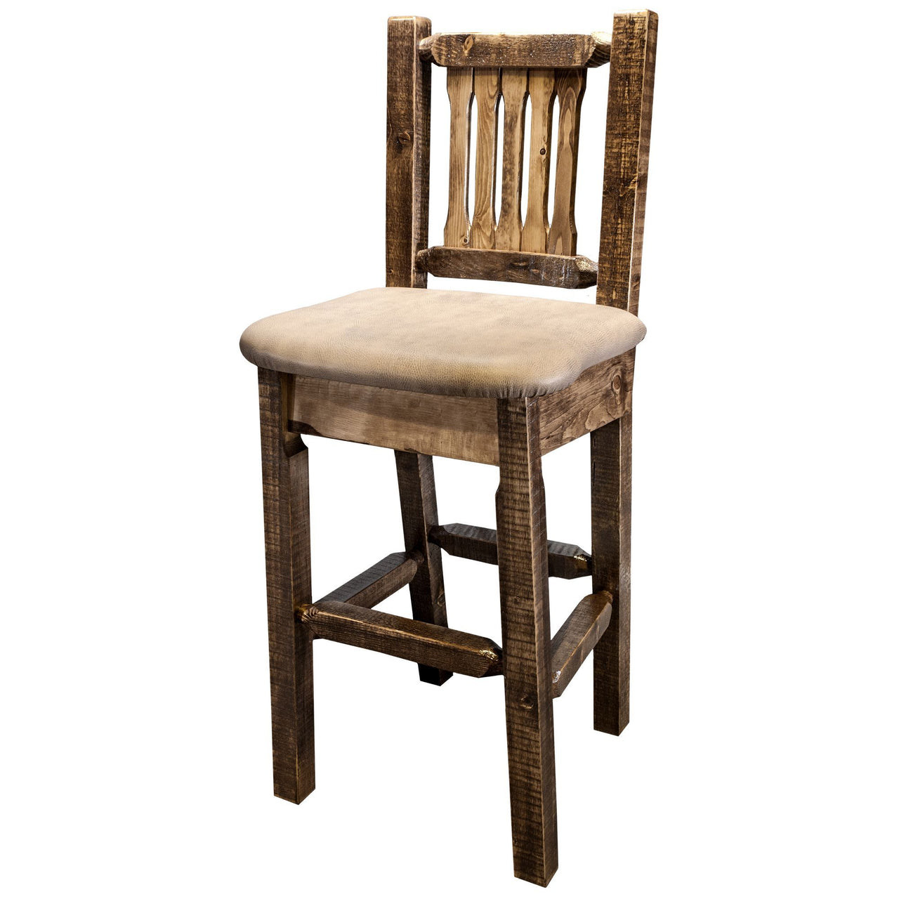 Montana Homestead Collection MWHCBSWNRSLBUCK Barstool With Back Stain and Lacquer Finish Seat - Buckskin Upholstery