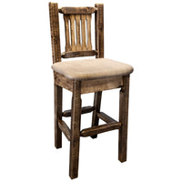 Thumbnail for Montana Homestead Collection MWHCBSWNRSLBUCK Barstool With Back Stain and Lacquer Finish Seat - Buckskin Upholstery