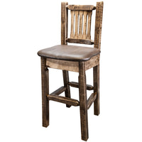 Thumbnail for Montana Homestead Collection MWHCBSWNRSLSADD Barstool With Back Stain and Lacquer Finish Seat - Saddle Upholstery