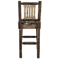 Thumbnail for Montana Homestead Collection MWHCBSWNRSLWOOD Barstool With Back Stain and Lacquer Finish Upholstered Seat - Woodland Pattern