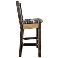 Thumbnail for Montana Homestead Collection MWHCBSWNRSLWOOD Barstool With Back Stain and Lacquer Finish Upholstered Seat - Woodland Pattern right side