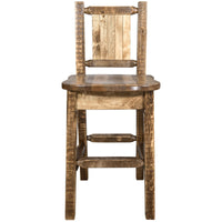 Thumbnail for Montana Homestead MWHCBSWNRSLLZ Barstool With Back and Laser Engraved Design Stain Lacquer Finish Front
