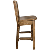 Thumbnail for Montana Homestead MWHCBSWNRSLLZ Barstool With Back and Laser Engraved Design Stain Lacquer Finish Side