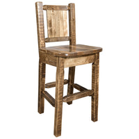 Thumbnail for Montana Homestead MWHCBSWNRSLLZ Barstool With Back and Laser Engraved Design Stain Lacquer Finish