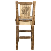 Thumbnail for Montana Homestead MWHCBSWNRSLLZBEAR Barstool With Back and Laser Engraved Bear Design Stain Lacquer Finish