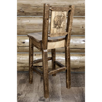 Thumbnail for Montana Homestead MWHCBSWNRSLLZBEAR Barstool With Back and Laser Engraved Bear Design Stain Lacquer Finish