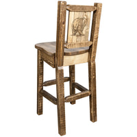 Thumbnail for Montana Homestead MWHCBSWNRSLLZBEAR Barstool With Back and Laser Engraved Bear Design Stain Lacquer Finish