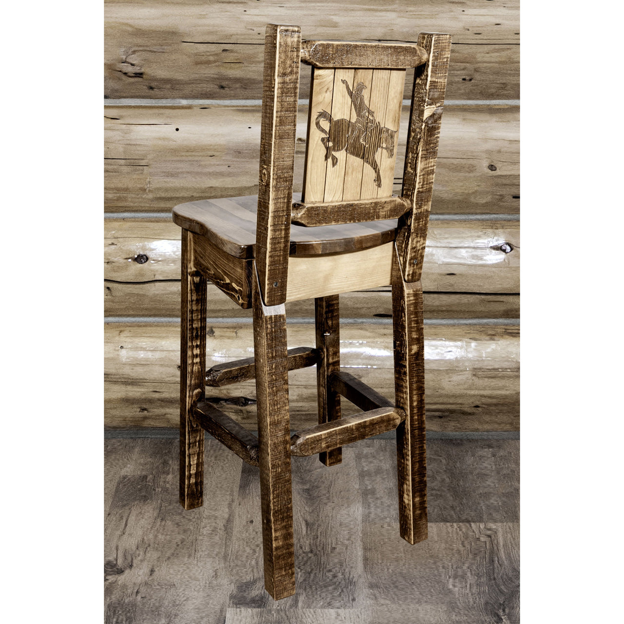 Montana Homestead MWHCBSWNRSLLZBRONC With Back and Laser Engraved Bronc Design Stain Lacquer Finish