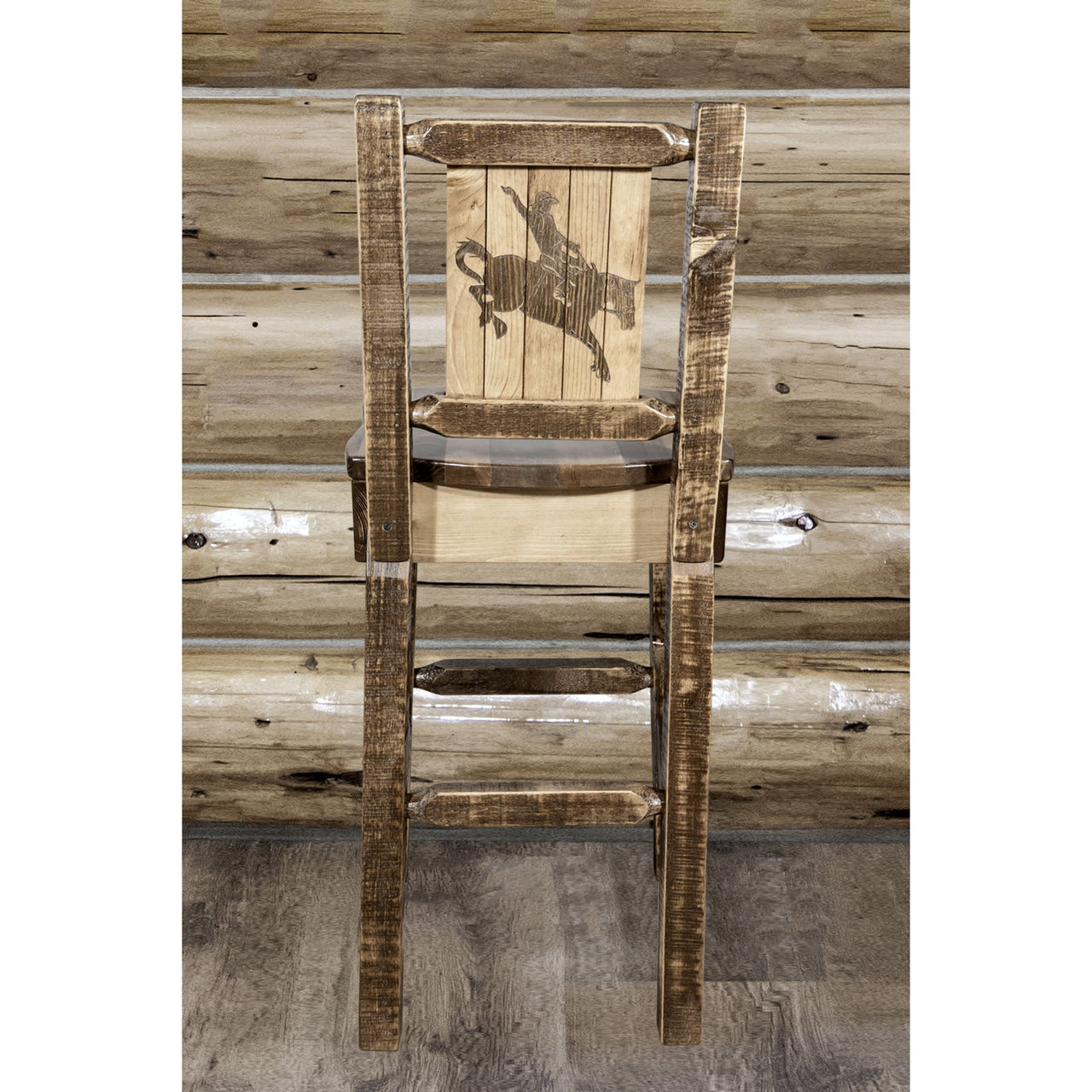 Montana Homestead MWHCBSWNRSLLZBRONC With Back and Laser Engraved Bronc Design Stain Lacquer Finish