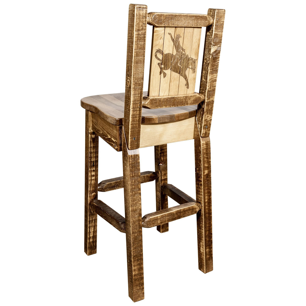 Montana Homestead MWHCBSWNRSLLZBRONC With Back and Laser Engraved Bronc Design Stain Lacquer Finish