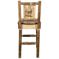 Thumbnail for Montana Homestead MWHCBSWNRSLLZELK Barstool With Back and Laser Engraved Elk Design Stain Lacquer Finish
