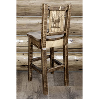 Thumbnail for Montana Homestead MWHCBSWNRSLLZELK Barstool With Back and Laser Engraved Elk Design Stain Lacquer Finish