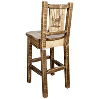 Thumbnail for Montana Homestead MWHCBSWNRSLLZELK Barstool With Back and Laser Engraved Elk Design Stain Lacquer Finish