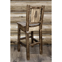 Thumbnail for Montana Homestead MWHCBSWNRSLLZPINE Barstool With Back and Laser Engraved Pine Tree Design Stain Lacquer Finish