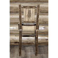 Thumbnail for Montana Homestead MWHCBSWNRSLLZPINE Barstool With Back and Laser Engraved Pine Tree Design Stain Lacquer Finish