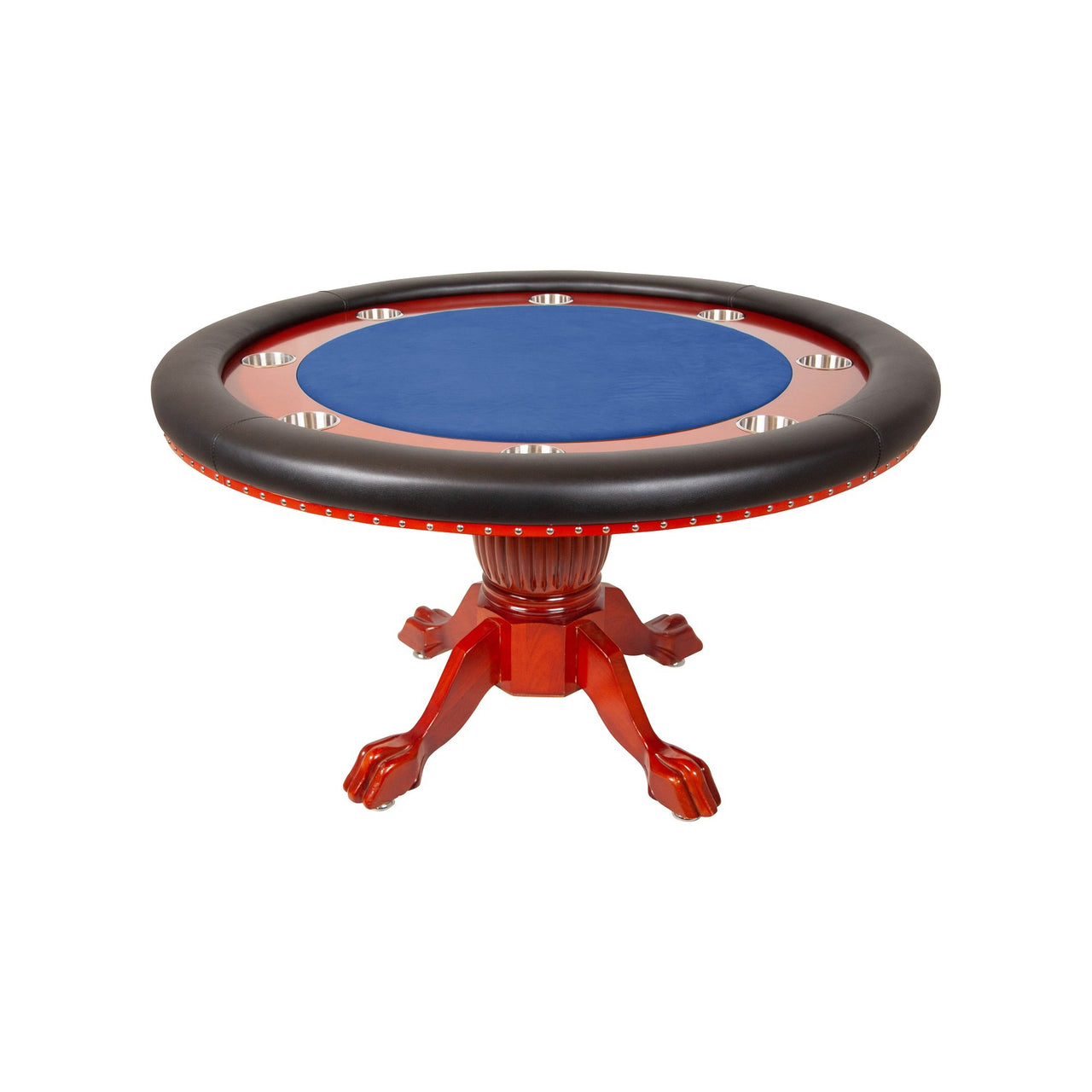 BBO The Nighthawk Poker Table Mahogany Pedestal Leg Velveteen Blue