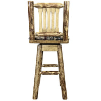 Thumbnail for montana woodworks glacier country collection barstool with back swivel mwgcbswsnrwood woodland pattern upholstered
