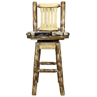 Thumbnail for montana woodworks glacier country collection barstool with back swivel mwgcbswsnrwood woodland pattern upholstered