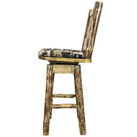 Thumbnail for montana woodworks glacier country collection barstool with back swivel mwgcbswsnrwood woodland pattern upholstered