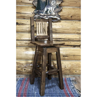 Thumbnail for montana woodworks homestead collection barstool with back swivel stain finish mwhcbswsnrsl indoor