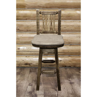 Thumbnail for montana woodworks homestead collection barstool with back swivel stain finish mwhcbswsnrslbuck buckskin upholstered indoor