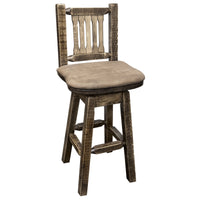 Thumbnail for montana woodworks homestead collection barstool with back swivel stain finish mwhcbswsnrslbuck buckskin upholstered