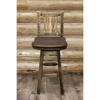 Thumbnail for montana woodworks homestead collection barstool with back swivel stain finish mwhcbswsnrslsadd saddle upholstered indoor