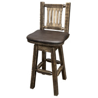 Thumbnail for montana woodworks homestead collection barstool with back swivel stain finish mwhcbswsnrslsadd saddle upholstered