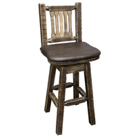 Thumbnail for montana woodworks homestead collection barstool with back swivel stain finish mwhcbswsnrslsadd saddle upholstered