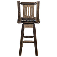 Thumbnail for montana woodworks homestead collection barstool with back swivel stain finish mwhcbswsnrslwood woodland upholstered