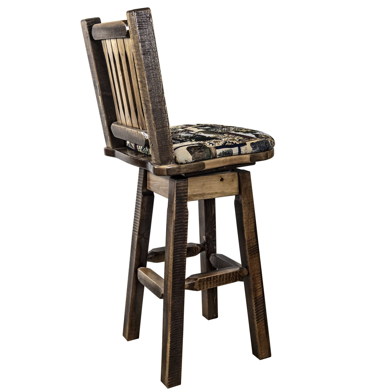 montana woodworks homestead collection barstool with back swivel stain finish mwhcbswsnrslwood woodland upholstered