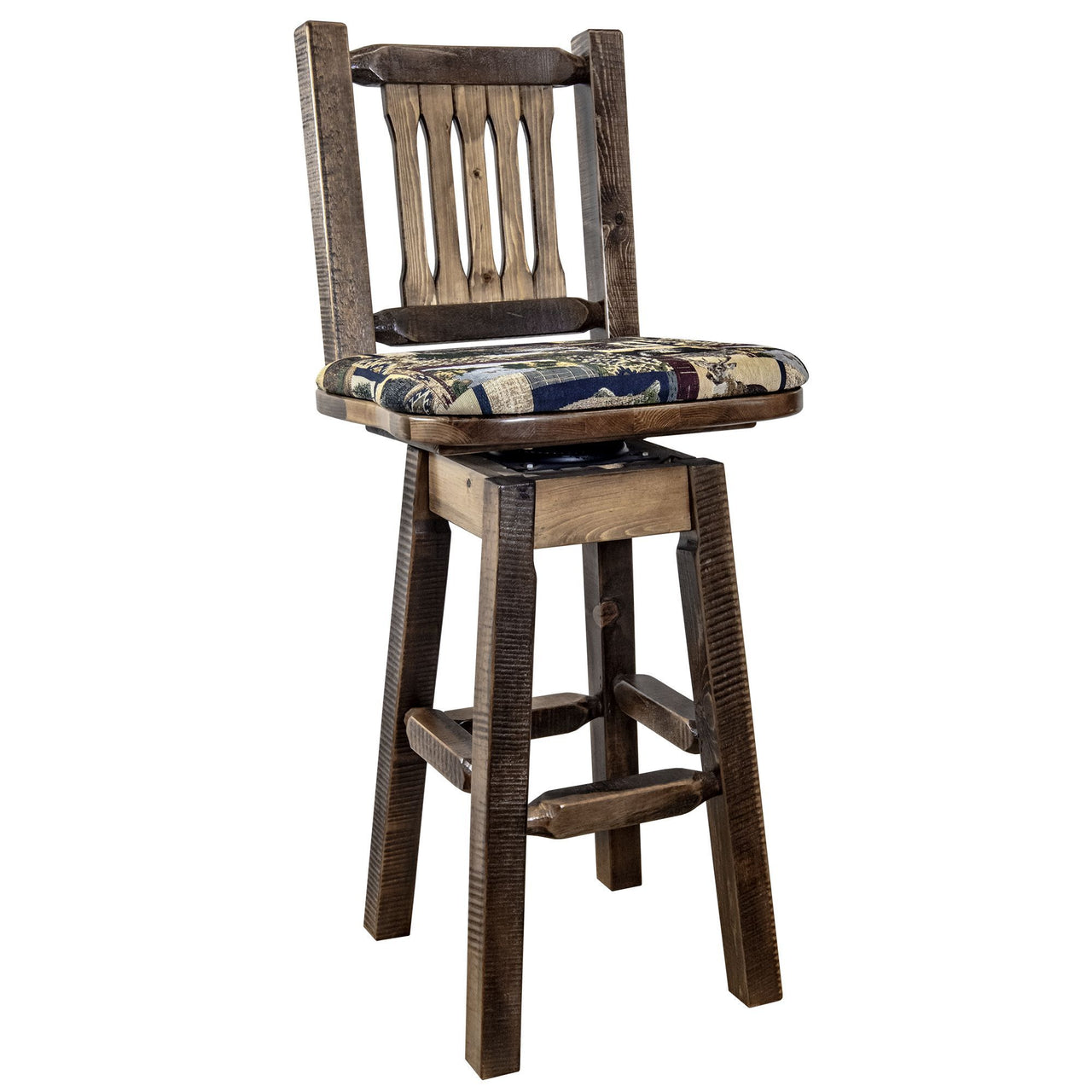 montana woodworks homestead collection barstool with back swivel stain finish mwhcbswsnrslwood woodland upholstered