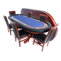 Thumbnail for BBO Rockwell Poker Table Mahogany Velveteen Blue Dining Classic Chairs
