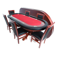 Thumbnail for BBO Rockwell Poker Table Mahogany Velveteen Red Dining With Classic Chairs