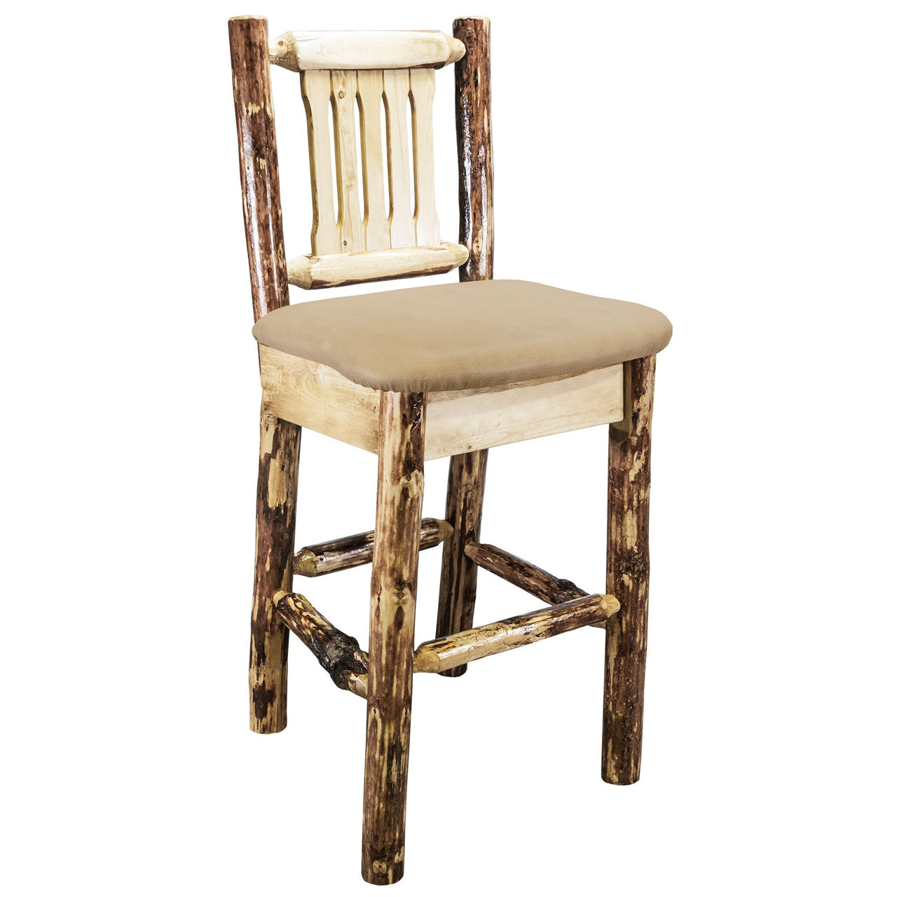 Montana Glacier Country Collection MWGCBSWNRBUCK24 Barstool With Back Upholstered Seat Buckskin Pattern