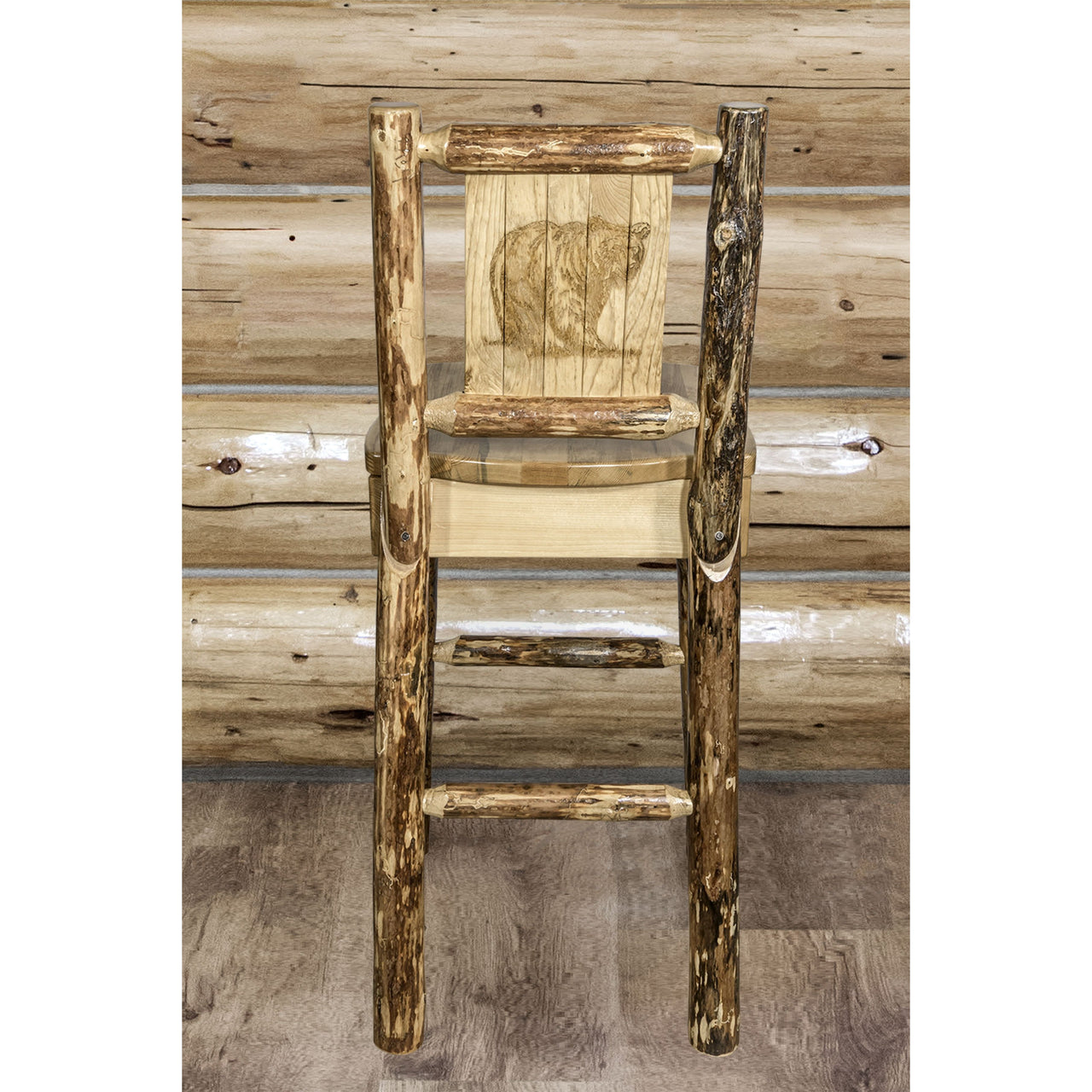 Montana Glacier Country MWGCBSWNRLZBEAR Barstool With Back and Laser Engraved Bear Design