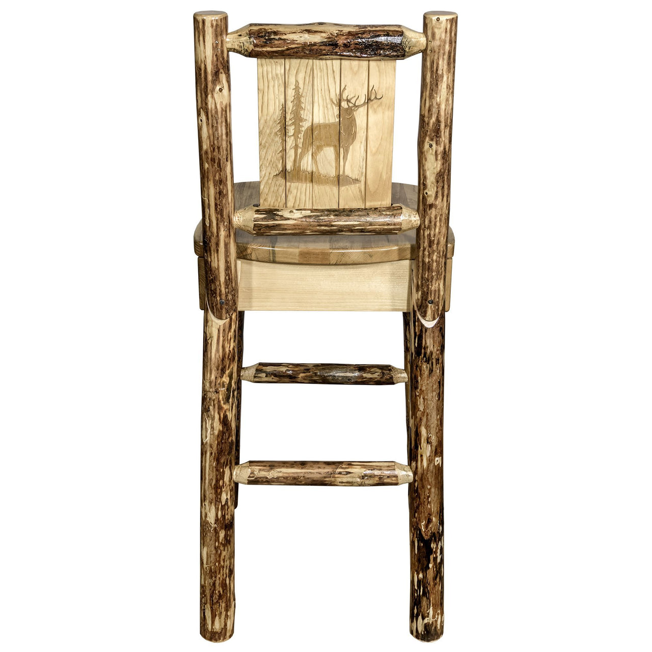 Montana Glacier Country MWGCBSWNRLZELK Barstool With Back and Laser Engraved Elk Design