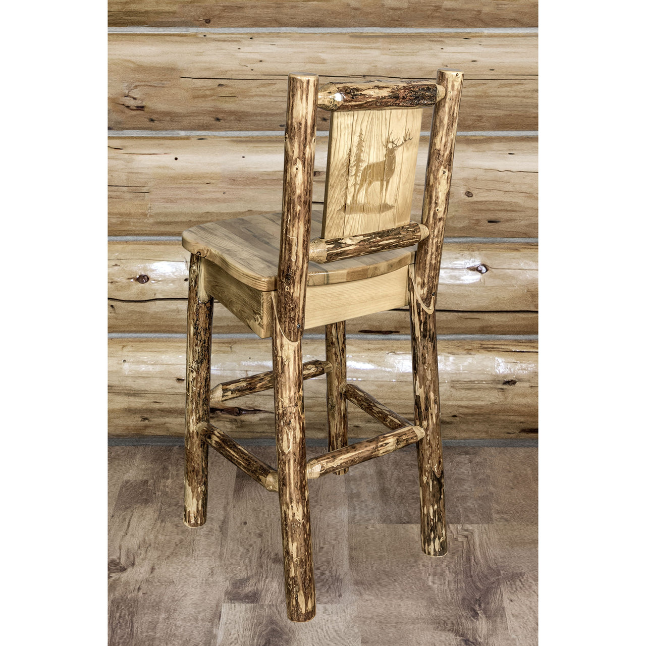 Montana Glacier Country MWGCBSWNRLZELK Barstool With Back and Laser Engraved Elk Design