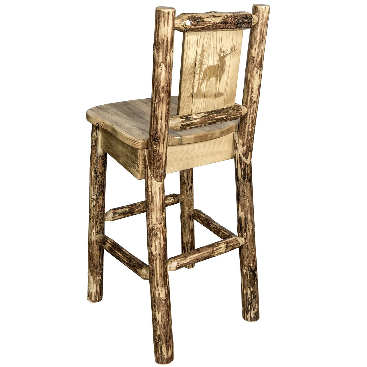 Montana Glacier Country MWGCBSWNRLZELK Barstool With Back and Laser Engraved Elk Design