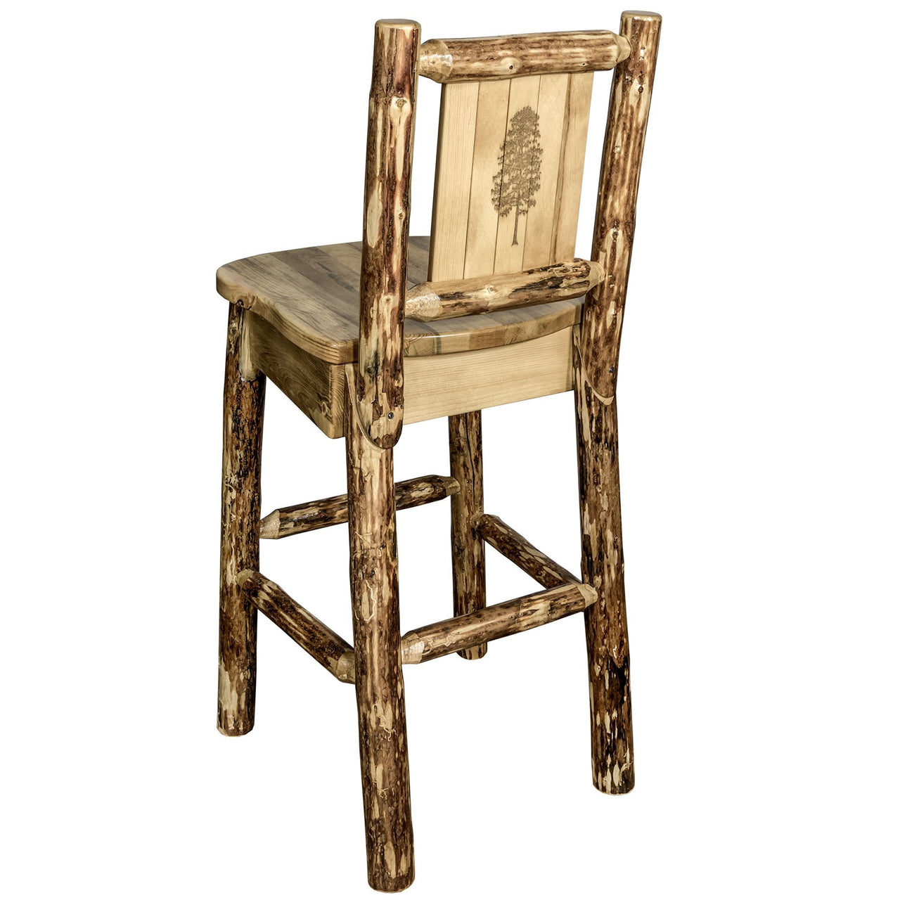 Montana Glacier Country MWGCBSWNRLZPINE Barstool With Back and Laser Engraved Pine Tree Design