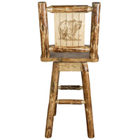 Thumbnail for montana woodworks glacier country collection barstool with back and swivel with laser engraved bear design mwgcbswsnrlzbear back