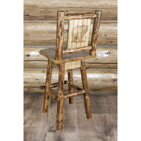 Thumbnail for montana woodworks glacier country collection barstool with back and swivel with laser engraved bear design mwgcbswsnrlzbear indoor